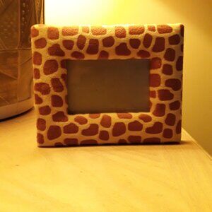 Giraffe print fabric picture frame, 4.5" x 3" picture space